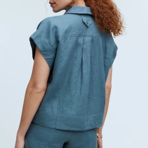 Madewell Flap Pocket Button-Up Shirt in 100% Linen Boxy Oversized Top - Picture 9 of 9